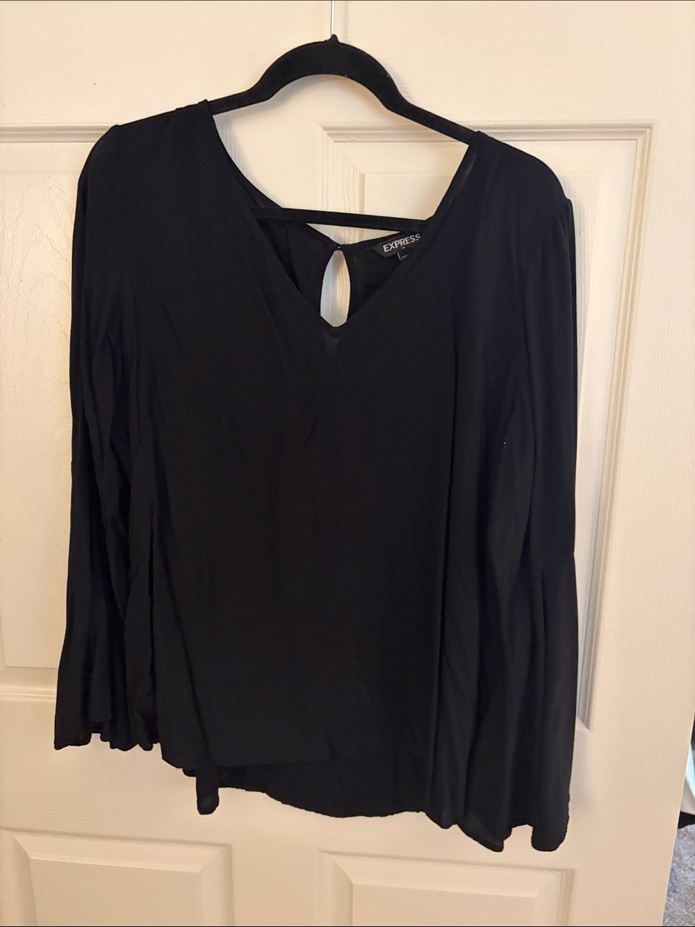 Express Black Long Sleeve V-Neck Top with Bell Sleeves